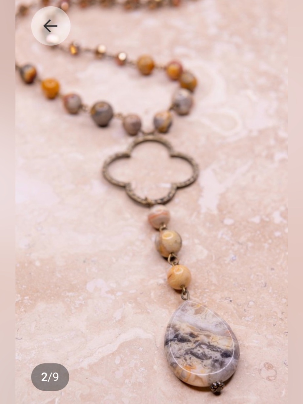 Boho Teardrop Agate Necklace in Tan and Gray - Unbranded